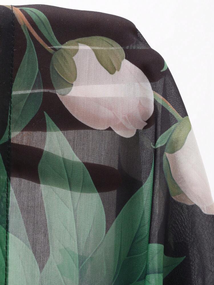 Elegant Slimming Printed Dress With Stand Collar And Puff Sleeves, Summer Sundress Boho