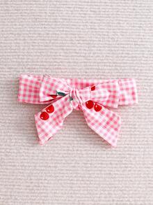 SHEIN Vintaside Kids 2件套新生女宝宝粉色卡通草莓格子连衣裙，配可爱蝴蝶结发带，0-3个月，柔软、弹力、亲肤，荷叶边装饰，适合外出、度假、拍照、春夏穿着。 - 彩色 - 查看 5