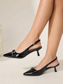 CUCCOO HITCHD Women's Pointed Toe Buckle Design Everyday Versatile Fashion High Heels Valentine's Day Elegant Shoes - Black - View 4