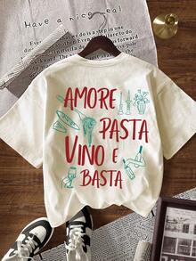 SHEIN Áo thun ngắn tay in chữ phong cách thường ngày dành cho nữ, thích hợp cho mùa hè. - Màu be - Xem 6