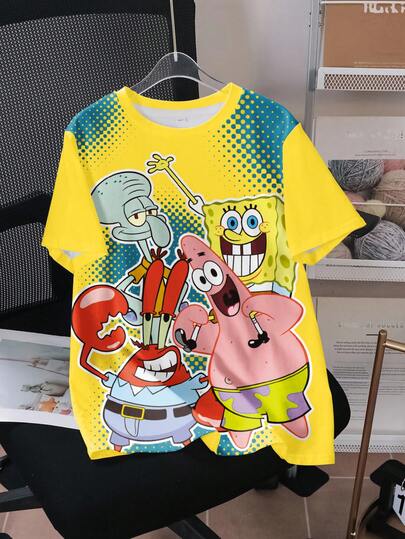 SpongeBob SquarePants | SHEIN Tween Boys Short Sleeve T-Shirt With Full Print