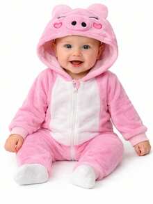 Enterizo bebe animalitos con capucha suave adorable - Rosa - Ver 2