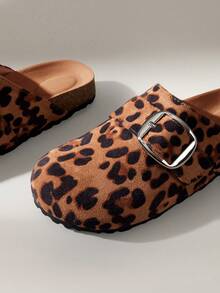 Solecia Ciabatte da donna casual con stampa leopardata, tomaia , suola leggera, senza back, tacco a zeppa, adatte per interno/esterno, primavera/autunno - Multicolore - Visualizzare 5