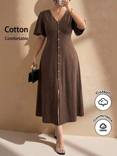 Chikora Plus Size Women's Dresses, Elegant Office Commuter Dresses With Pockets, Short Sleeve Midi Dresses, Waist Cinched Dresses, Suitable For Spring And Summer Office Attire For Women Work Outfits For Women Work Tops For Women Formal Dress For Women Carnival Costume Carnival Women Look 2026 Women Carnival Costume Carnival Outfit Carnival Costume For Women Women's Carnival Costume Spring Outfits For Women Spring Outfit Women Spring Break Outfits Summer Outfits For Women Summer Clothes Summer Vacation Outfits Summer Outfits For Woman Summer Clothes Women