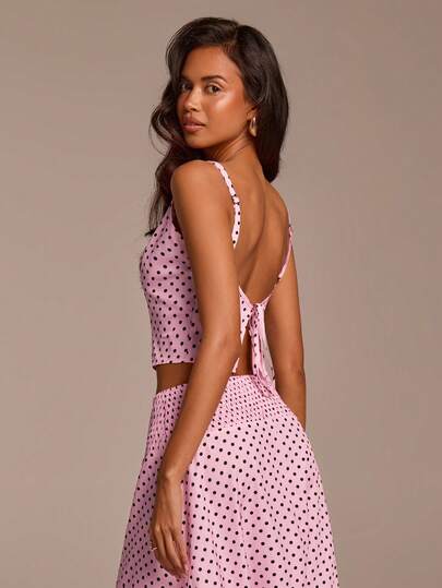 COSMINA Conjunto de 2 piezas elegante sin espalda con lunares, sin mangas, versátil para ir al trabajo, salir, diario, vacaciones, boda colorida de primavera, cita de San Valentín