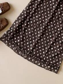 Muvela New Spring/Summer Coffee Brown Polka Dot Textured Lace Fabric Elastic Waist Adjustable Hem Ruffle Trim Design Women's Skirt, Versatile For Summer Outfits - Brown - View 4