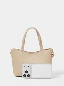 SHECARRY 女士手提包，杏色，小号，精致通勤款。 - 杏色 - 查看 3