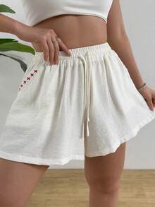 Breezaya Pantalones cortos casuales y sueltos para mujer de talla grande - Blanco - Ver 5