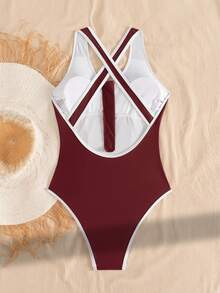 Swim SPRTY Áo tắm liền thân nữ, màu trơn, khóa kéo phía trước, không tay, thích hợp cho bãi biển, kỳ nghỉ, thể thao. - Màu Đỏ Sâu - Xem 5