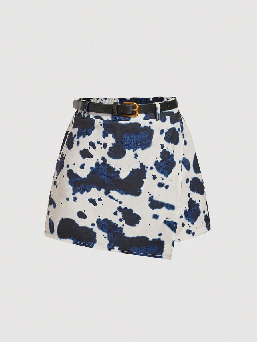 SHEIN MOD Quần short mùa hè dáng suông, thắt eo họa tiết da báo. - Màu xanh hải quân - Xem 1