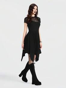 Breakform Women's Gothic Style Sexy Music Festival Adjustable Strap Asymmetrical Hem Fitted Long Dress - Black - View 6