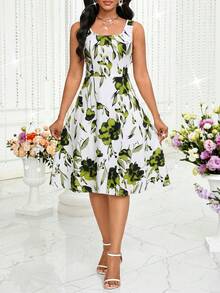 SHEIN Lady Bộ đồ 2 món thanh lịch dành cho nữ: Áo croptop màu trơn và váy họa tiết hoa, thích hợp cho mùa hè. - Nhiều màu - Xem 5