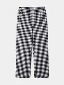 lacRébo Black Gingham Cropped Trousers Cute Vintage Style Spring Summer Going Out French Style Parisian Style Office Vacation - Black and White - View 6