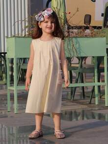 DAZY Young Girl Round Neck Casual Korean Style Fresh Sleeveless Dress - Yellow - View 2