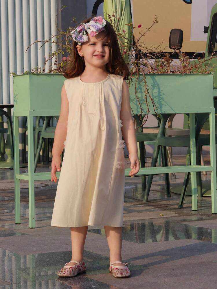Young Girl Round Neck Casual Korean Style Fresh Sleeveless Dress