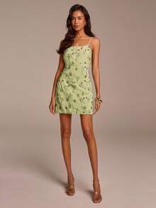 COSMINA 女士迷你连衣裙、夏季女士连衣裙、亮片刺绣面料、女士婚礼宾客礼服、婚纱、绿色女士连衣裙、优雅女士连衣裙、夏季女士连衣裙、约会连衣裙、派对连衣裙、夏季度假连衣裙 - 綠色 - 查看 3