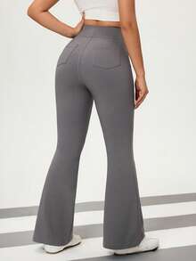 Flexra 女士复古硬币图案休闲修身直筒裤 - 淺灰色 - 查看 2