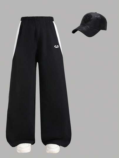 Sparklyn Classic Casual Pants, Spring & Autumn, Double-Layer Waistband, Simple & Comfortable Sweatshirt Material, Suitable For Staying Home, Exercising, Can Be Paired With Various Tops To Showcase Youthful Vitality