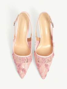CUCCOO CHICEST Women Shoes Four Seasons New Flower Mesh Pointed Heel High Heel Sexy Elegant Mesh Women's High Heel Shoes Back Lift Dew Heel Sexy Elegant Tempe Fall Shoes - Baby Pink - View 3