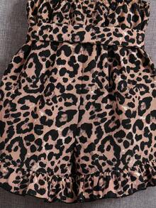 SHEIN 女婴豹纹荷叶边吊带连体衣 - 綠色 - 查看 4