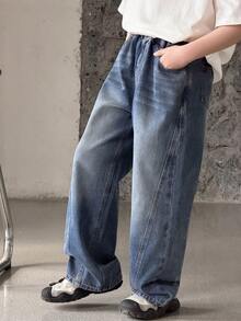 DAZY Tween Boy Pocketed Wide Leg Loose Casual Versatile Jeans - Blue - View 4