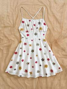 Soleia 女士度假风蓝白碎花露背吊带A字迷你连衣裙，适合秋冬季叠穿，派对装 - 彩色 - 查看 3