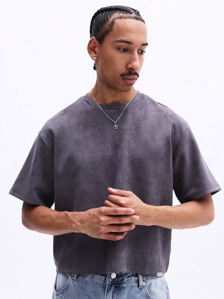 刺繍スエードクルーネックTシャツ