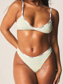 Missguided x Playboy Stripe Pattern Bra And Panty Set With Logo Elastic Tape Trim Lingerie Collection - Multicolor - View 4