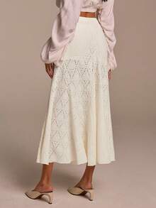 COSMINA Women's Solid Color Hollow-Out Casual Versatile Date Night Skirt, Suitable For Valentine's Day, Date, Wedding Guest Skirt, Daily Wear, Knitted Textured Fabric, Light Apricot Skirt, Spring/Summer Women's Skirt - Multicolor - View 5