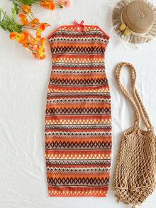 Travachic KIDS 少女针织优雅条纹吊带连衣裙，度假风 - 彩色 - 查看 1