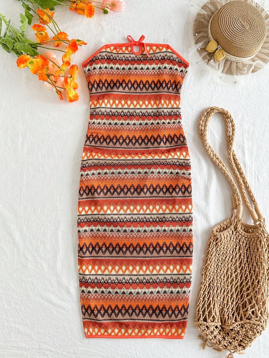 Travachic KIDS 少女针织优雅条纹吊带连衣裙，度假风 - 彩色 - 查看 1