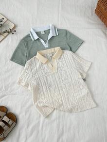 2件套 男童休闲时尚度假风针织短袖Polo衫，春夏款 - 綠色 - 查看 6
