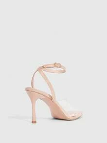 CUCCOO SZL 女鞋 圆头细高跟杏色透明薄膜踝带女式高跟凉鞋 简约时尚性感派对高跟凉鞋 - 杏色 - 查看 3