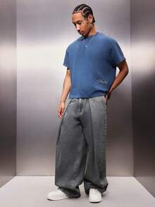 PLAYBOY X SUMWON Essentials Washed Boxy Short Sleeve Crew Neck Tee With Bunny Print And Script Text - Blue - View 3