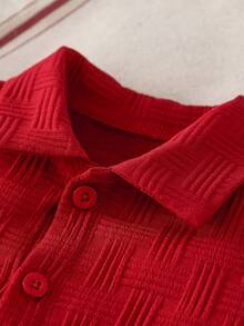 SHEIN Textured Shirt & Shorts Set, Fashionable Streetwear Style For Baby Boys - Red - View 4