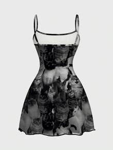 ROMWE Anime 性感可爱印花迷你连衣裙 - 黑色 - 查看 2