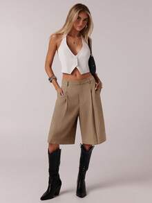 SHEIN Forever 21 Women's Minimalist Commuter Gray Bermuda Shorts, Spring - Unta - View 3