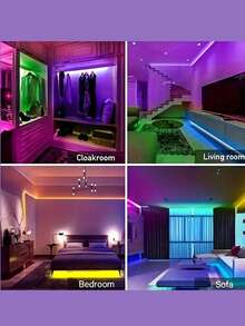 3.28 英尺/6.56 英尺/9.84 英尺/16.4 英尺 LED 灯，5V RGB LED 霓虹灯带，卧室 LED 灯，24 键遥控智能灯带，RGB 变色 LED 灯，卧室、客厅、家庭圣诞派对装饰，手机应用程序控制 LED 灯带，房间装饰用品 - 彩色光 - 查看 6