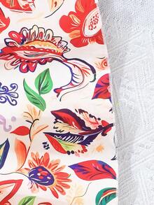 SHEIN 女童春夏休闲时尚新款连衣裙，正面饰有精致红色镂空蕾丝，梭织面料印有彩色花卉图案，无袖吊带设计，适合春夏穿着，可爱优雅，适合日常上学、郊游、度假、海滩、派对、节日等场合。 - 紅色 - 查看 6