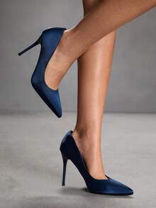 CUCCOO SZL Classic Champagne Glitter High Heel Wedding Shoes For Christmas - Navy Blue - View 6