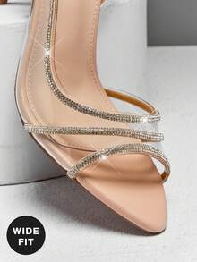 SHUZIA Women's Nude Clear Rhinestone Strap Stiletto Heels – Ture Wide Elegant Wedding & Party Sandals - Beige - View 7