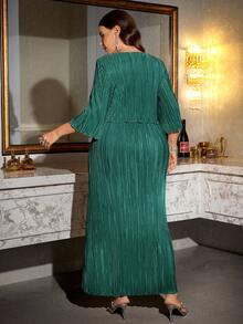 Reflora Vestido elegante de unicolor talla grande, adecuado para fiestas - Verde Oscuro - Ver 2