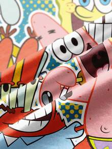 SpongeBob SquarePants | SHEIN Tween Boys Short Sleeve T-Shirt With Full Print - White - View 7