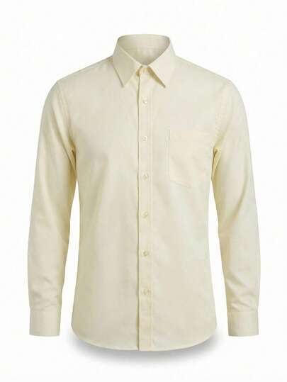 Camisa de vestir lisa de manga larga con cuello clásico