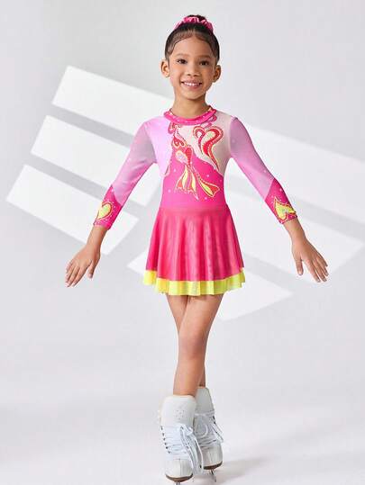 Ropa deportiva para niñas, Leotardo de gimnasia de manga larga rosa con estampado colorido, Conjuntos de moda coloridos para niñas pequeñas y jóvenes, Suave y amigable con la piel, Adecuado para gimnasia, ballet, yoga