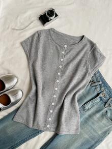 SHEIN EZwear Gray Fitted Knit Cardigan, Versatile For Commuting - Light Grey - View 8