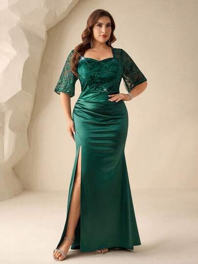 Coutiva Elegant High-End Formal Gown, Shiny Luxury Mother Of The Bride Plus Size Evening Dress