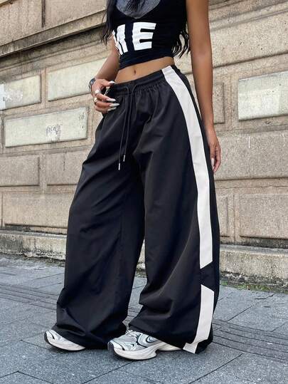 Coolane 女士秋季街头风演唱会锐舞节外出复古Y2K撞色灰色宽松阔腿裤
