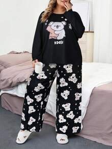 SHEIN CURVE+ Bộ đồ hai mảnh in họa tiết thường ngày dành cho nữ cỡ lớn - màu đen - Xem 3