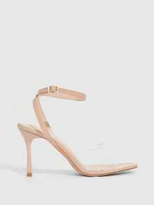 CUCCOO SZL 女鞋 圆头细高跟杏色透明薄膜踝带女式高跟凉鞋 简约时尚性感派对高跟凉鞋 - 杏色 - 查看 2